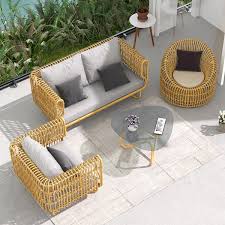 4 Pieces Rattan Outdoor Sofa Set With