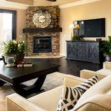 Corner Fireplace And A Wall Mounted Tv