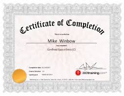 Certificate Confined Space Entry C