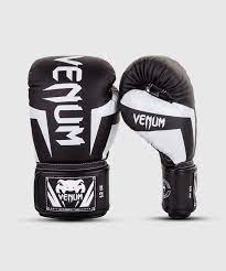 venum elite boxing gloves black white