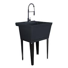 tehila utility sink laundry tub with black high arc coil faucet