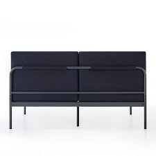 Mellow Maggie Metal Platform Bed With Upholstered Cushion Headboard Steel Slats Navy Queen Blue