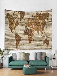 Retro Print World Map Wooden Wall