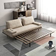 Sofa Bed Khaki Wood Convertible Sleeper