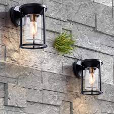 Maxax Hawaii 11 02 In H Black Seeded Glass Hardwired Outdoor Wall Lantern Sconce With Dusk To Dawn Set Of 2 2525 2w