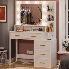 white vanity desk table with lighted