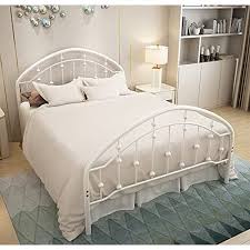 grayish white metal bed frame queen