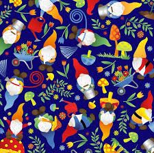 Tossed Woodland Gnomes In Navy Timeless