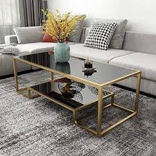 Glass Coffee Table Brass Accent Modern