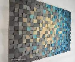 Wood Wall Art In Blue And Gray Gradient