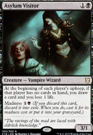 When you do, cast it for its madness cost or put it into your graveyard.) create three tapped 2/2 black zombie creature tokens and you gain 3 life. Asylum Visitor