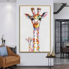 Mother And Baby Giraffe Oil Painting 3d