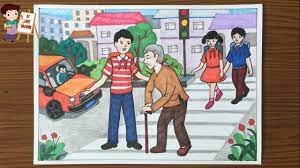 Vẽ tranh đề tài: An toàn giao thông - Giúp người già qua đường / Cách vẽ  tranh an toàn giao thông. - YouTube
