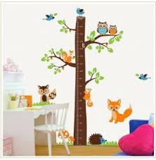 Cartoon Animals Squirrel Height Scale Tree Height Measure Wall Sticker For Kids Rooms Growth Chart Nursery Room Decor Wall Art