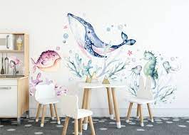 Ocean Wall Decal Whale Fishes Seahorse