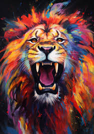 angry lion colorful painting free stock