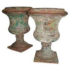 Pair Of Large Cast Iron Garden Urns For