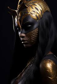 afro warrior queen in golden mask full