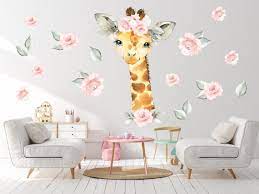 Nursery Giraffe Decal With Flowers
