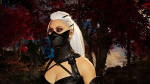 mileena with white hair black leather