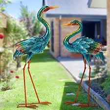 Blue Heron Crane Garden Metal Statues