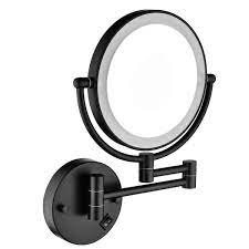 8 in w x 8 in h 1x 3x magnifying wall mounted bathroom makeup mirror with extension arm and led lights in matte black