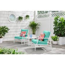 Hampton Bay Willow Cay White 3 Piece Steel Motion Outdoor Conversation Set With Seabreeze Cushions