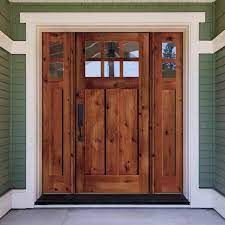 Krosswood Doors 64 In X 80 In Craftsman Knotty Alder Rm Stain Right Hand Glass 10 Lite Clear Wood Single Prehung Front Door Sidelites Red Mahogany