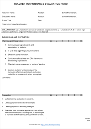 Teacher Evaluation Form Samples And Examples