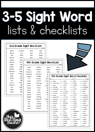Elementary Sight Word Lists Checklists 3rd 5th Grade This