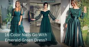 16 color nails with emerald green dress