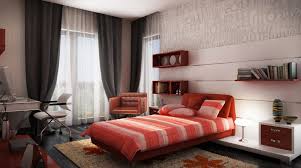 red white gray bedroom interior