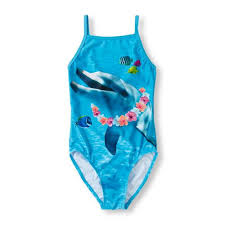 Girls Photo Real Dolphin One Piece Swimsuit Blue The