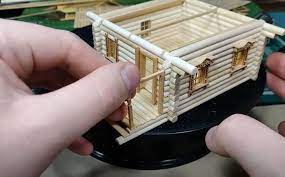 Scale Model Wooden Log Cabin House